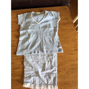 Nautica Blue Soft Cotton Ribbed V-Neck Sleepwear Set w/Lace Trim Capri Pants L/G